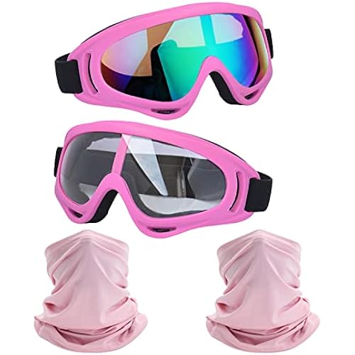 LJDJ Motorcycle Goggles 2 Pack Dirt Bike with Neck Breathable Bandana Mask