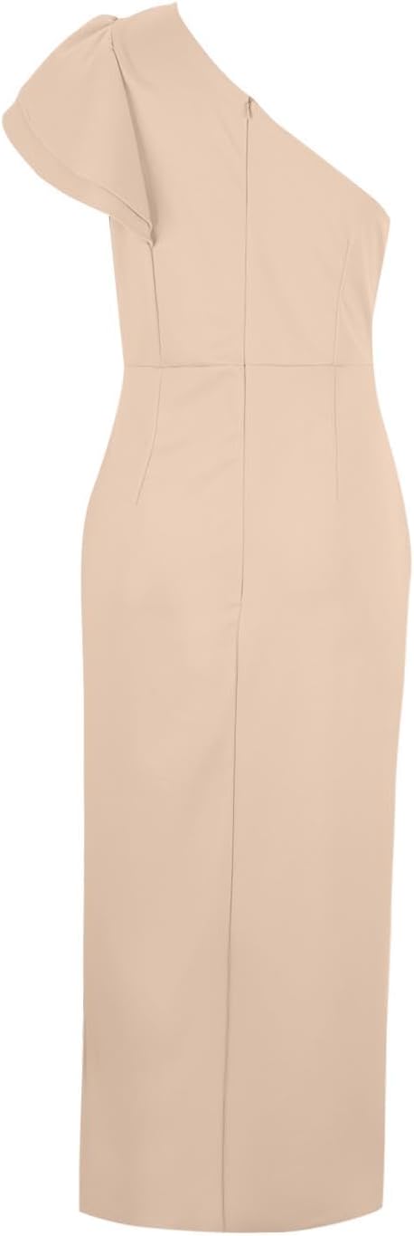 Women's Summer 2025 Dress Ruffle One Shoulder Wrap Ruched Sheath Bodycon Dress Thigh Split Maxi Club Party Dresses