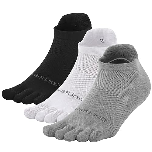 Toe Socks for Men Women Coolmax Cushioned Five Finger Socks 3 Pairs Athletic Breathable Running Socks