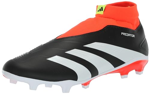 adidas Unisex Predator 24 League Laceless Firm Ground Sneaker, Black/White/Solar Red (Elastic Lace), 12 US Men