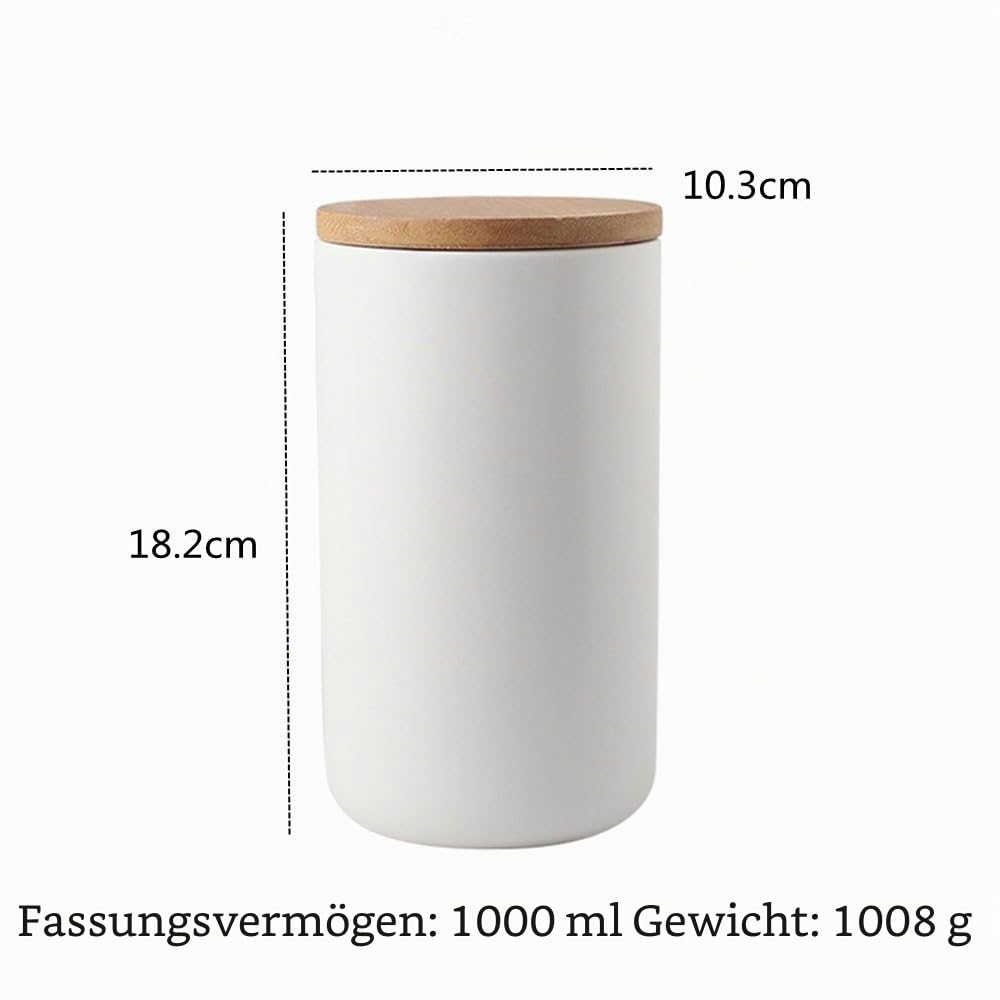 3er Set Vorratsdosen Keramik mit Bambusdeckel Vorratsdose Kaffeedose Teedose - Keramik Aufbewahrungsdosen für Tee Kaffee Bohne Zucker Gewürz Nüsse Korn (260ml,800ml,1000ml)
