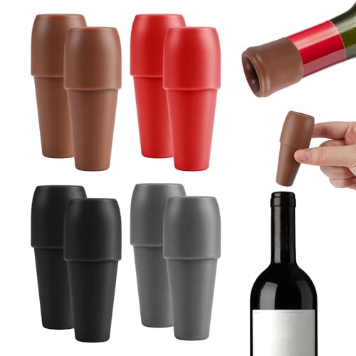 8 Piezas Tapones para Botellas de Vino Reutilizables, Tapones de Silicona para Botellas de Vino Espumoso, Reutilizable Antiderrames Tapón de 4 Colores para Cerveza, Champán y Bebidas (Multicolor)