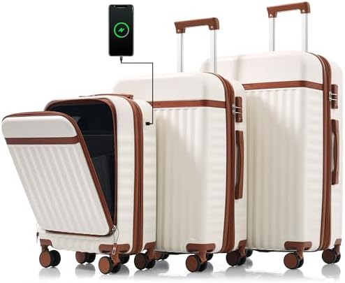 Hardshell Luggage, Lightweight Suitcase with Spinner Wheels, WHIT...