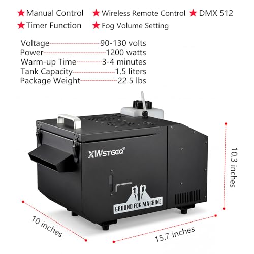 Low Lying Fog Machine, 1200 Watt Water Based Ground Fog Machine with Wireless Remote, DMX 512, Manual Control - Ideal for Weddings, Halloween, Parties, DJs, and Stage Performances by XWSTGEQ - Image 5