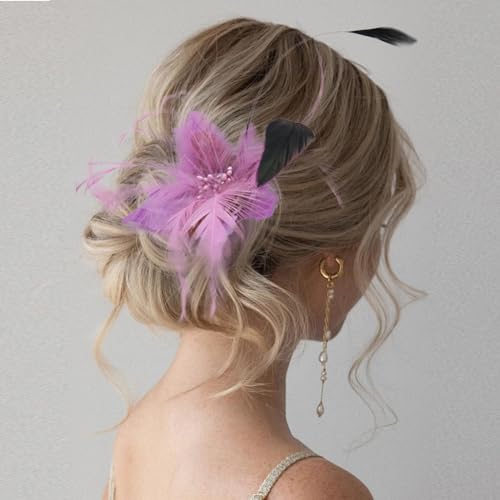 Image of Multi-function Feather Flower Brooch Pins & Hair Clips for Women Girls Corsage Brooch Party Ceremony Accessories Dance Banquet Pins Headdress