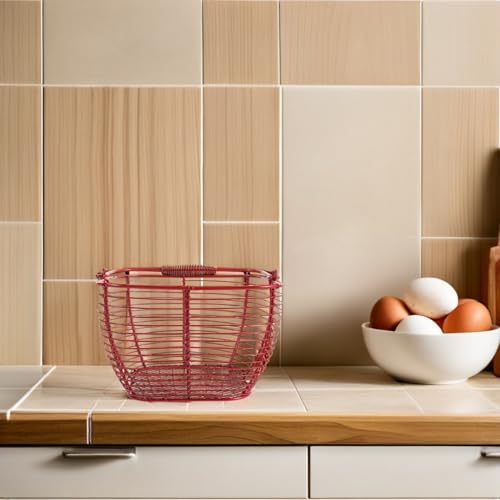 Cesta para huevos redonda de hierro rojo con diseño vintage de dos piezas para cocina 7