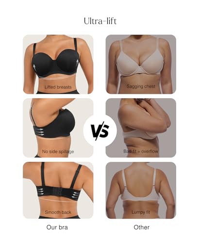 Image of Popilush Strapless Bras for Women Push Up Underwire Bra with Detachable Straps Multiway Bralette
