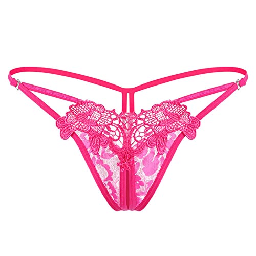 HZling Mutandine etSlips Donne Ricamate Cave Vita Bassa Sexy Lato Thong Aperto Mutandine allungate, rosa acceso, Taglia unica
