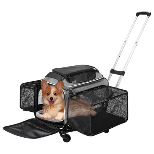 Cozy Cruiser Airline Approved Top-Expanding Pet Carrier on Wheels- Extra Spacious Soft Lined Carrier! 18x11x11 (Grey, Expanding Sides)