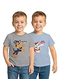 Paw Patrol T-Shirt für Jungen Oberteil Kinder Shirt kurzärmlig Blau/Grau (2er Pack) (DE/NL/SE/PL, Numerisch, 122, 128, Regular)