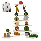 Shinse 動物 積み木 バランスゲーム スタッキングおもちゃ 楽しめる 木製 知育玩具 モンテッソーリ 集中力 指先訓練 形状認識 早期開発 創造力 男の子 女の子 3 4 5 6歳 誕生日 プレゼント ギフト 厚手収納袋つき