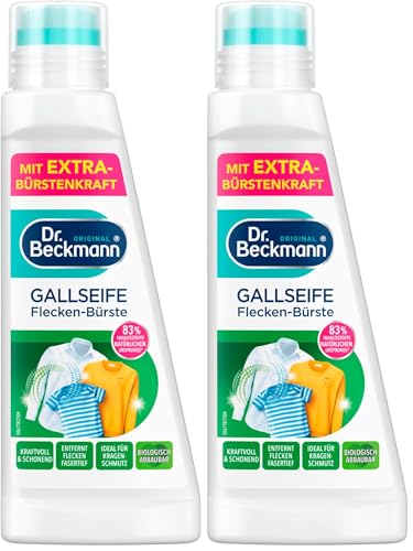 Dr. Beckmann Gallseife Flecken-Bürste | mit echter, natürlicher Gallseife und weicher Spezial-Bürste | 250 ml (Packung mit 2)