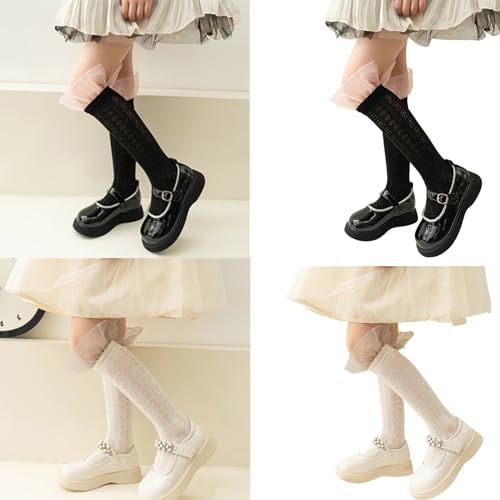 Breathable TulleTrim Socks For Girls School Child Kneehigh Stretchy Spring Dress School Socks Girls2