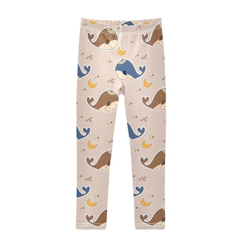Whale Blue Brown Girls Leggings,Workout Leggings for Girls Toddler Athletic Legging Size for 3-10T