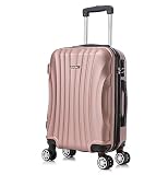 RAYKONG Maleta de Cabina ABS 55x38x23cm 45L - Maletas de Viaje Pequeñas Ligeras 20 Pulgadas - RosaDorada