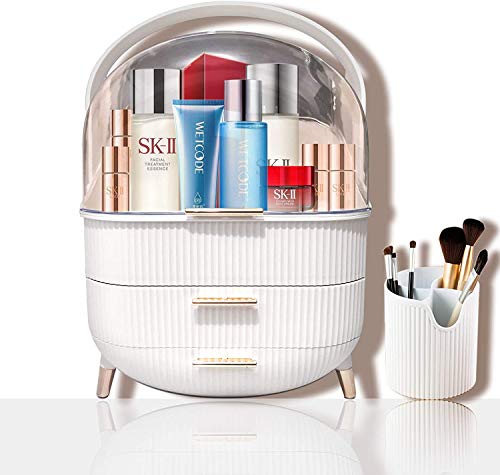 MIUOPUR Large Makeup Organizer with Makeup Brush Holder, Cosmetic Storage Box with Full-Open Waterproof and Dustproof Transparent Cover, Suitable for Bathroom Countertops and Bedroom Dressers.