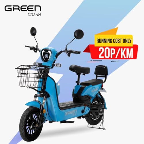 Image of Green Udaan Low Speed Electric Scooter Non RTO 80KM Range Lithium Battery with Portable Charger (Blue)