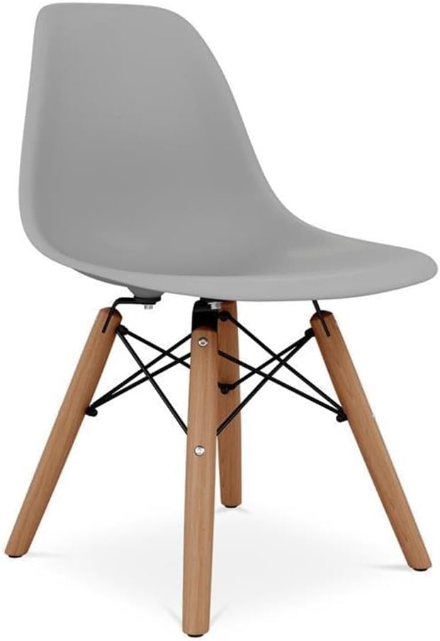MAKLAINE Kids Chair, 21.75 in Plastic and Wood, Gray Finish, Ergonomic Design with Curved Back, Modern Playroom Seating, Sturdy Wire Metal Base, Lightweight Chair for Coloring and Snacks