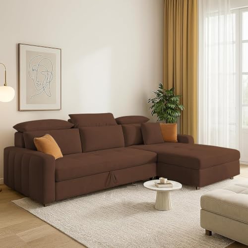 Image of Casaliving Gagnon RHS 4 Seater L Shape Corner Sofa Cum Bed for Living Room (Brown Fabric) Premium Fabric Sofa Set for Living Room