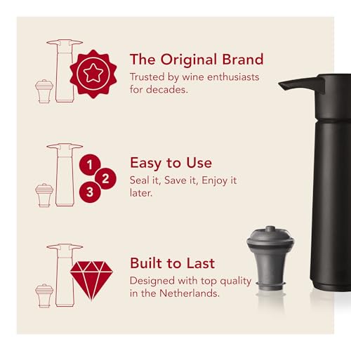 Vacu Vin Original Wine Saver with 2 Vacuum Bottle Stoppers – Wine Preserver Pump for Red or White Wine – Manual Air Remover System – Airtight Seal – Keep Wine Fresh Longer – Black by Vacu Vin - Image 4