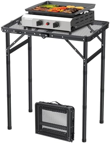 FUNYKICH Grilltisch Klappbar 58x40cm, 3 Höhenverstellbar 26/48/70cm | Metallgitter Campingtisch, 30kg Traglast, Wasserdicht, Tragbar Klapptisch für Camping Picknick Grillen Balkon