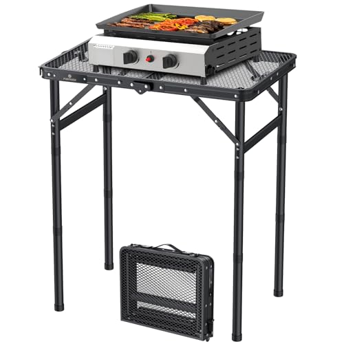 FUNYKICH Mesa Plegable para Barbacoa 58x40cm 3 Alturas Ajustables (26/48/70cm), Superficie de Malla...