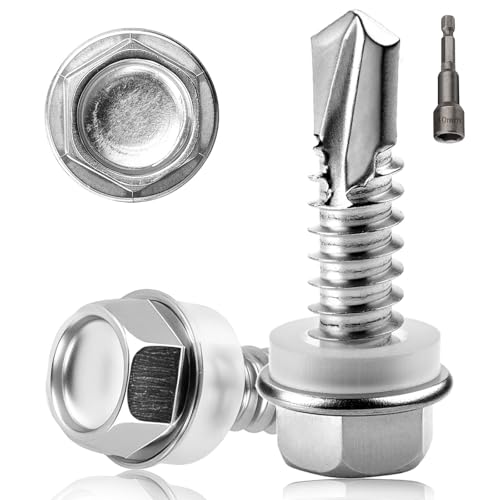 60 PCS Self Tapping Screws Metal M6.3X19MM Hex Head Self Drilling Screws 410 Stainless Steel Tech Screws for Metal Self Tapping Bolts for Ventilation Pipes Corrugated Roofing Windows with Hex Socket