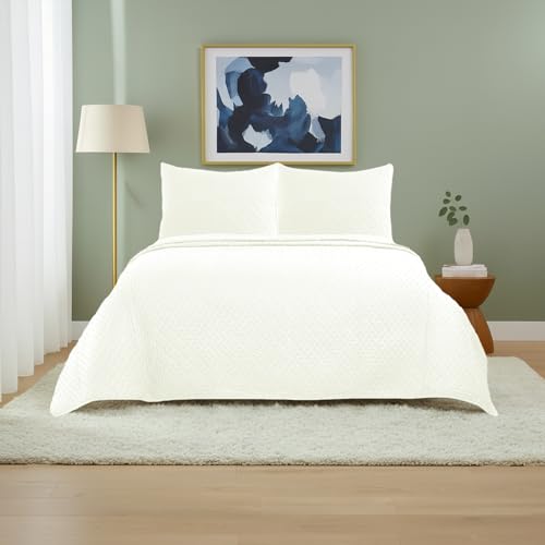 DALINA   Colcha Bouti para Cama 150, Cubre Cama Fina 250x260cm Incluye 2 Fundas de Cojín, 100% Poliéster Ideal para Primavera, Verano y Entretiempo, Beige