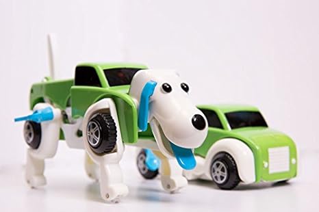 Amazon 変形 車 シリーズ 変形 おもちゃ 走っている途中 車が犬に変形するおもちゃ 犬 トイカー ゼンマイ式 グリーン ロボット 子ども向けフィギュア おもちゃ