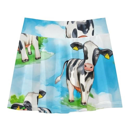 Personalized Athletic Shorts for Girls Skorts Skirts with Shorts Pleated Cute Cows Sky Blue 4t2