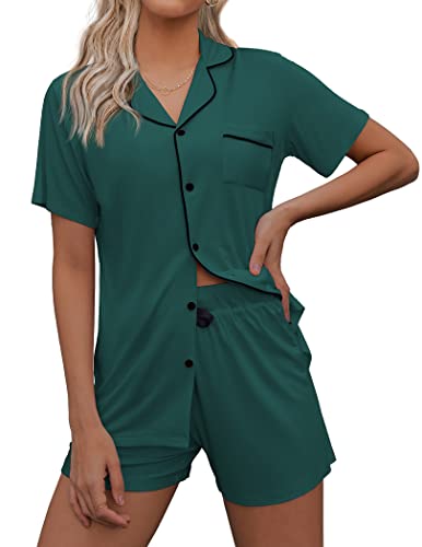 Ekouaer Women's Soft Sleepwear Short Pajama Set Lightweight Button Up Nightwear Set (Green,Medium) #TOP8
