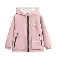 duxyoz Waterproof Rain Jacket Kids Boys Girls - Fleece Lined,Water-Resistant,Windproof,Long Sleeve,Hooded,Warm Lightweight Raincoats Pink 5-6 Years