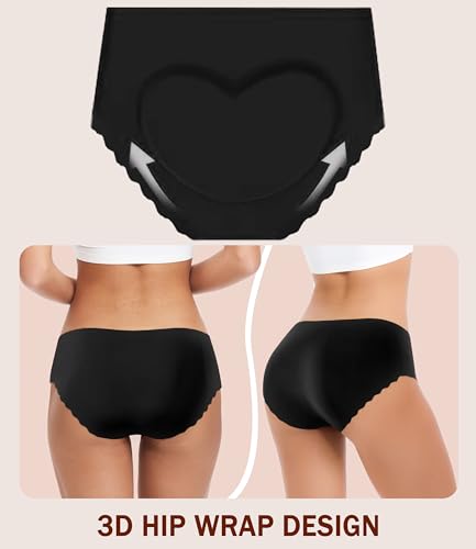 Image of Seamless Underwear for Women - High Waisted No Show Panties, 3D Wrap Hip Full Coverage Stretch Briefs 6 Pack