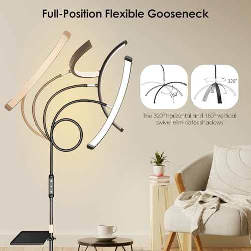 Image of Neoglint 18 inch Half Moon Light with Wheels, Rolling Lash Light for Eyelash Extensions, Dimmable LED Floor Lamp for Esthetician Nail Tech Tattoo Artists, 3200K-6500K Moon Lamp | 192 LEDs with CRI≥95, 3200K-6500K Dimmable Light, 360 Swivel Wheels, Flexible Gooseneck with Height Adjustment