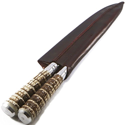 Facas Gaúcha, 4010RT, Kit Faca 10'' Chaira Inox Rabo Tatu Bainha Churrasco, cor Marrom, Couro