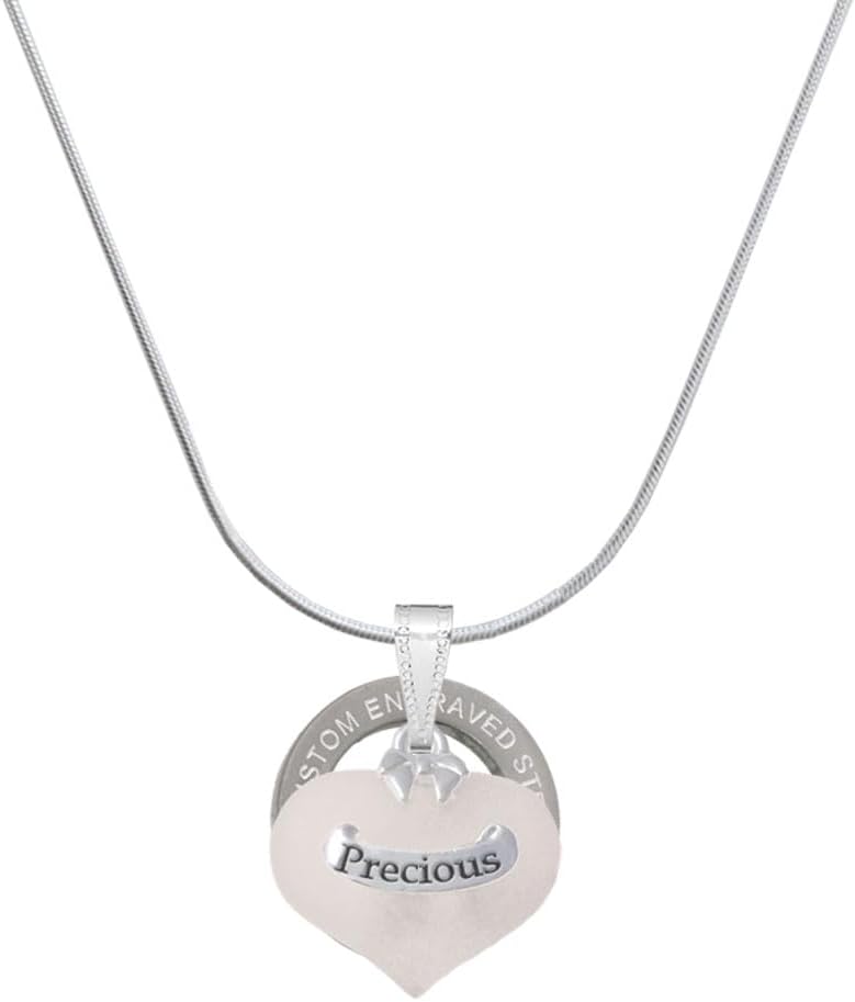 Delight Jewelry Heart with Baby Feet Silver-tone Custom Engraved Ring Necklace, 18"