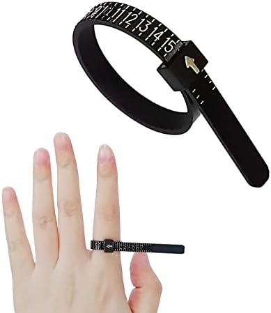 1 Pack US Ring Sizer Measuring Gauge, 1-17 US Rings Size, Plastic Finger Sizing Measure Tool, Reusable, Black
