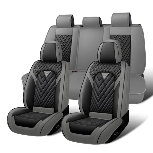 Image of Car Seat Covers Full Set for Subaru Forester 2000-2026, Waterproof Nappa Leather Car Seat Cover, Full Coverage Car Seat Covers Sets(5 Seats /Gray Black)