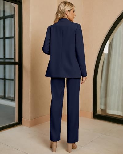 luvamia 2 Piece Outfits for Women Dressy Long Blazer Jackets High Waisted Wide Leg Pants Suits Set Business Casual Office4