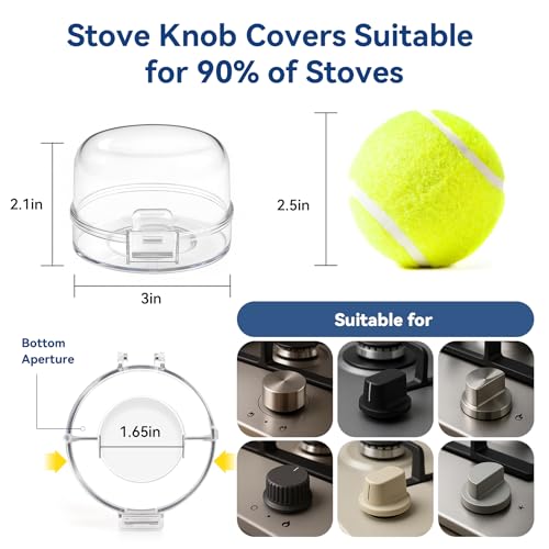 Stove Knob Safety Covers, 5Pcs Fits 90% Oven/Stove 5 Heat Alert Stickers Oven Knob Covers for Child Safety, 2nd Gen Kitchen Burner Childproofing, Gas Stove Knob Locks for Kid Baby Pet (Clear) - Image 5