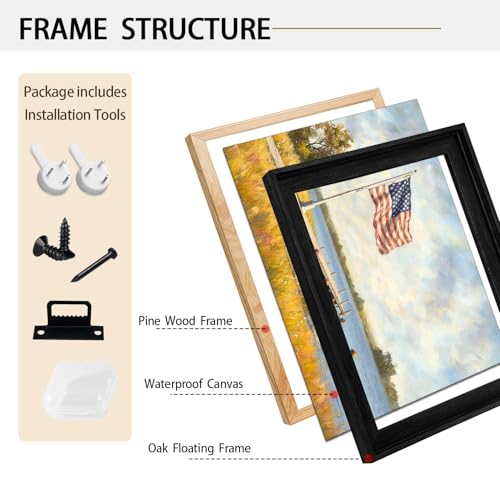 Image of American Flag Framed Canvas Wall Art, 4th of July Red White Blue Canvas Prints, USA Flag with Boat Patriotic Decorations, Vintage Independence Day Wall Decor for Bedroom Living Room 20x24