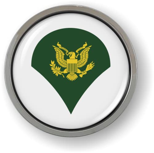 Image of US Army Rank Insignia CAR Emblem Chrome Metal Bezel - Specialist E-4 (SPC) | Official U.S. Army Licensed Product, 3D Domed, Enlisted Soldiers Badge, Sticker, made by BestLicensePlateFrames