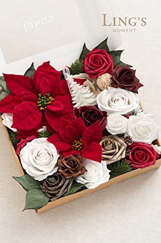 Ling's Moment Artificial Flowers Greenery Combo Box Set, Christmas Red Theme Decoration For Diy Tree Ornaments, Xmas Wreath Floral Arrangements Party #TOP3