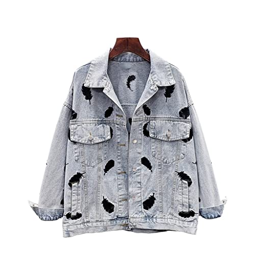 TJLSS Chaqueta Vaquera de Plumas Bordadas, Chaqueta de Primavera for Mujer, Abrigo for Mujer, Prendas de Vestir for Mujer