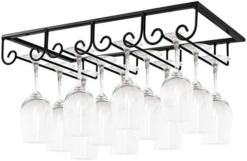 MOCOUM Under Cabinet Wine Glass Rack Stemware Rack, Wine Glasses Hanger Rack Wire Wine Glass Holder Storage Hanger for Cabinet Kitchen Bar (Black, 4 Rows 1 Pack)