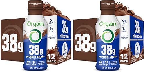 Orgain 38g High Protein Shake, Dairy Isolate Protein Milk, Chocolate Fudge, 6g BCAAs, 1g Sugar Per Serving, Meal Replacement, Ready to Drink, Keto Friendly, Gluten-Free 14 Fl Oz, (Pack of 24)