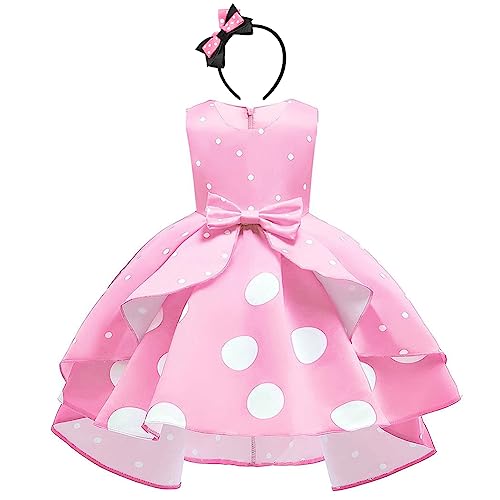 Vestido de Lunares de Princesa para Bebé Niña Minnie Disfraces para Fiesta de Cumpleaños Navidad Carnaval Boda Halloween, Tutú Elegante con Diadema para Foto Rosa 2-3 Años