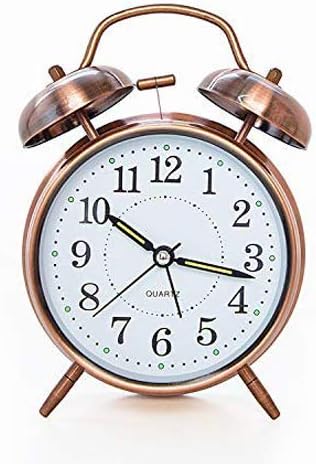 PIPAPOINT [Loud Sound for Deep Sleepers] 4'' Twin Bell Alarm Clock with Backlight, Battery Operated, Loud Alarm by Retro Style (Red Brown)
