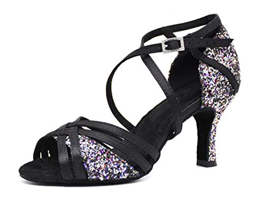 MINITOO Chaussures de danse latine colorées pour femme - Noir - Noir - Hauteur du talon : 7 cm., 37 EU Cover