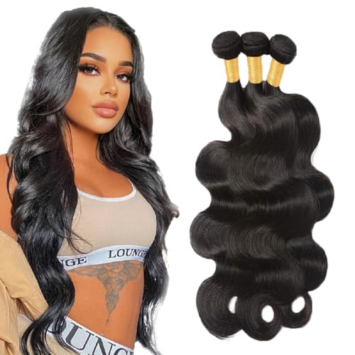 Mèche brésilienne tissage body wave ondulé noir naturel 1B extensions cheveux humains 28-32 pouces